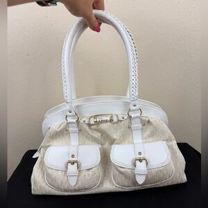 Dior White and Cream Canvas and leather Satchel Bag
